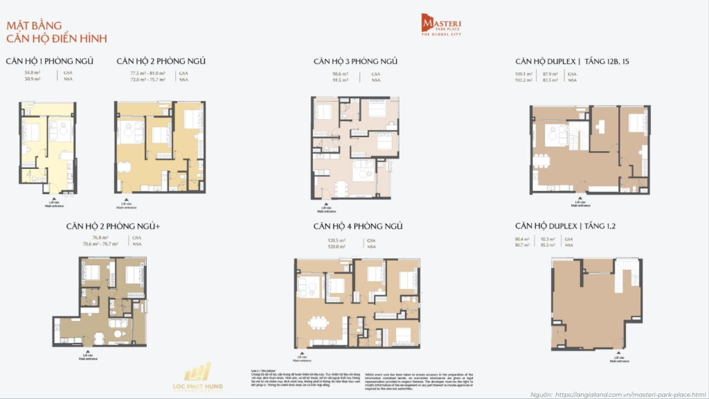 Mặt bằng căn hộ điển hình Masteri Park Place