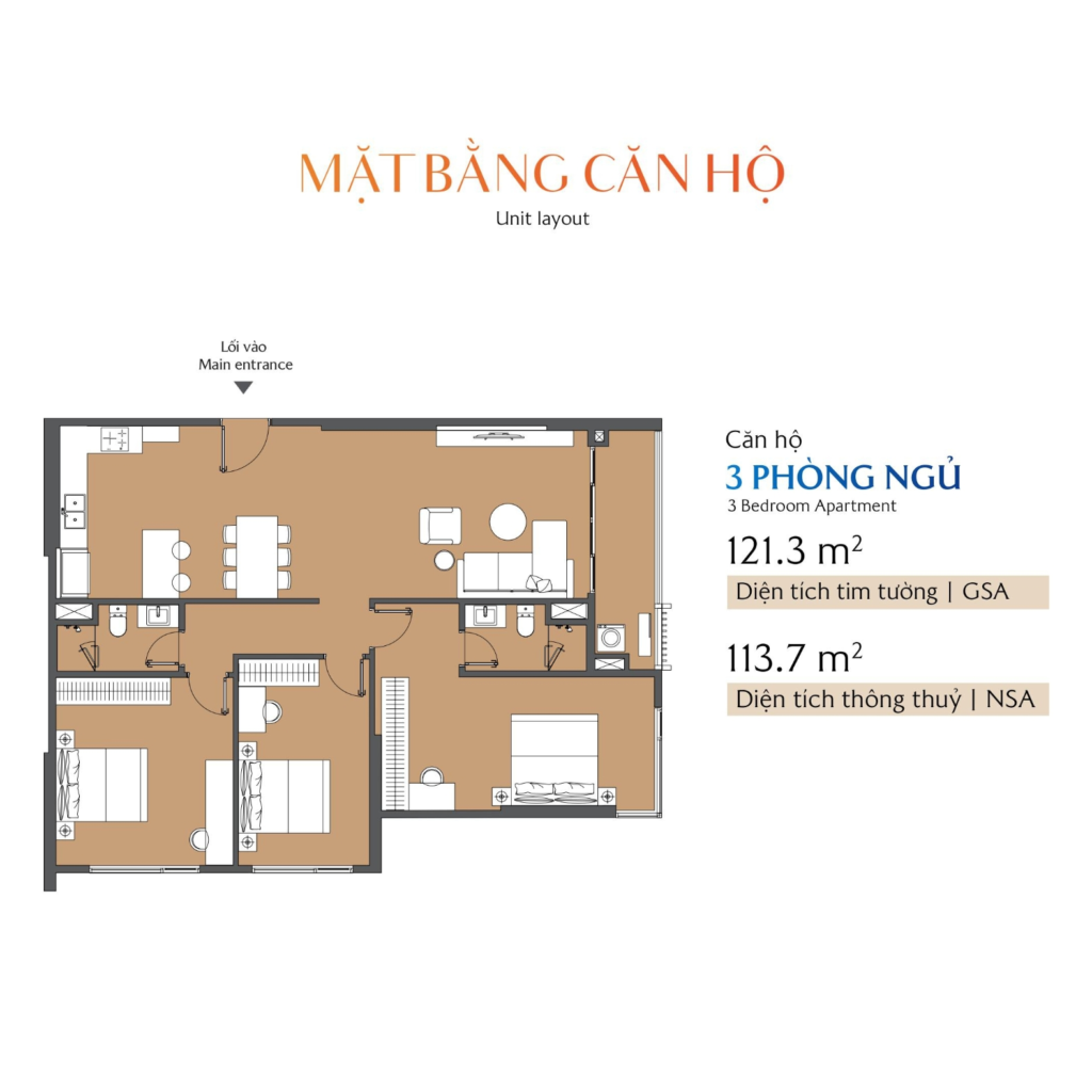 Mặt bằng căn hộ 3PN Masteri Cosmo Central